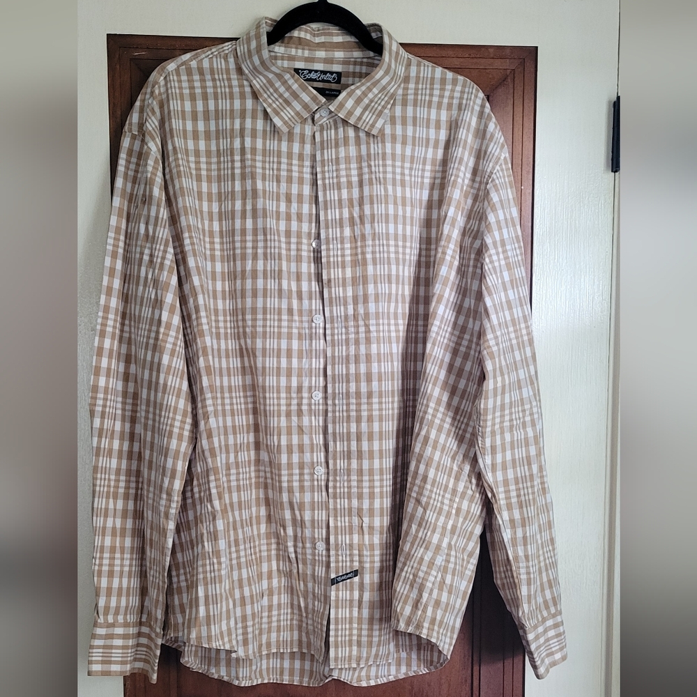 Ecko Unlimited Beige Plaid Button Down Shirt #4